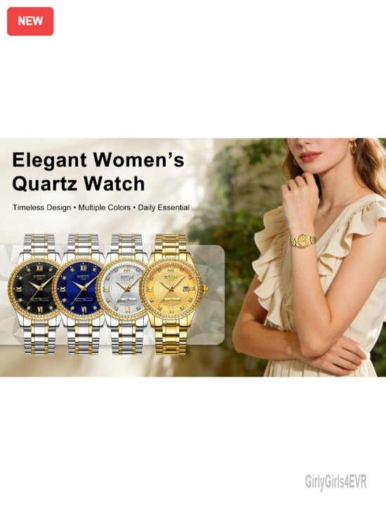 Two Tone Diamond Bezel Dress Watch Japanese Quartz 33mm